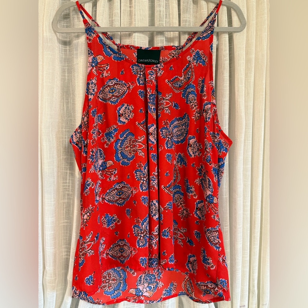 Cynthia Rowley Floral Paisley Cami Strappy Tank Top Adjustable straps Size Large